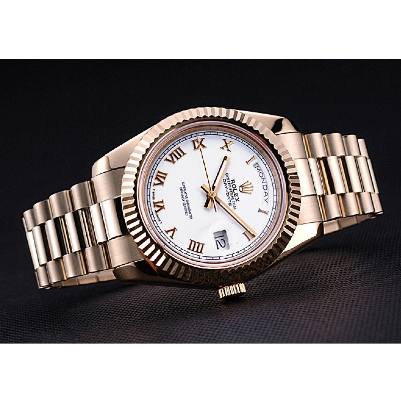 Aaa replica watch Gold Day-Date Bracelet Dial White 622546 Rolex 1016